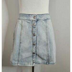 Bullhead Women's Jean Skirt Denim Size 27 Snap Down Front‎ Light Wash Retro
